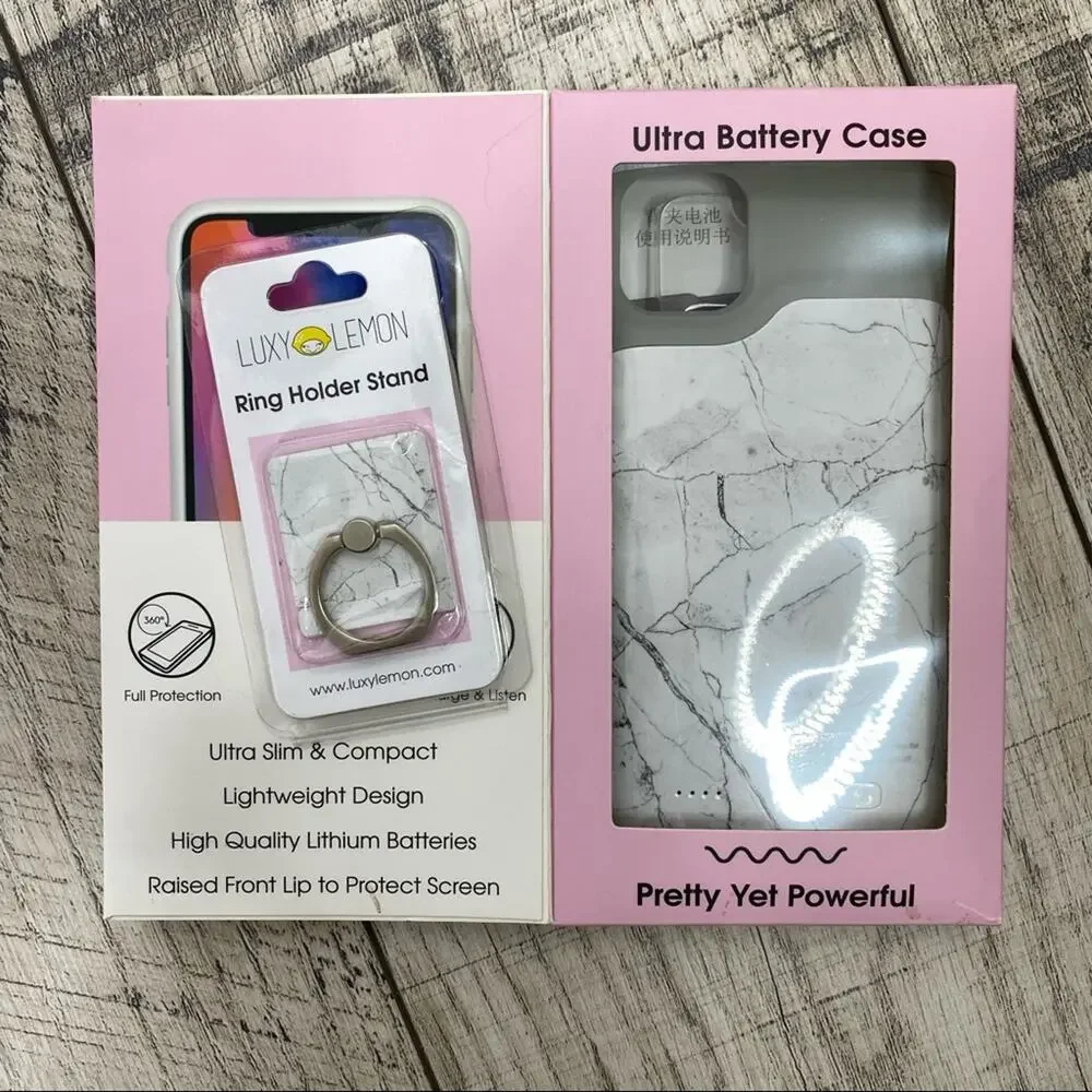 Luxy Lemon Ultra Battery Case & Ring Holder iPhone 11 Pro Max White Marble NEW